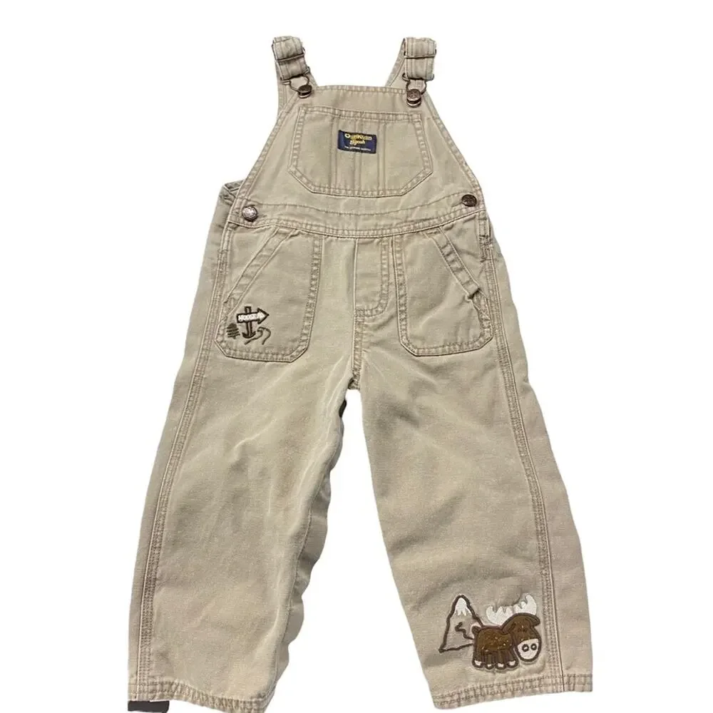 OshKosh B'gosh Boys 24 Months Vestbak Overalls Pants Moose Mountain Beige Khaki